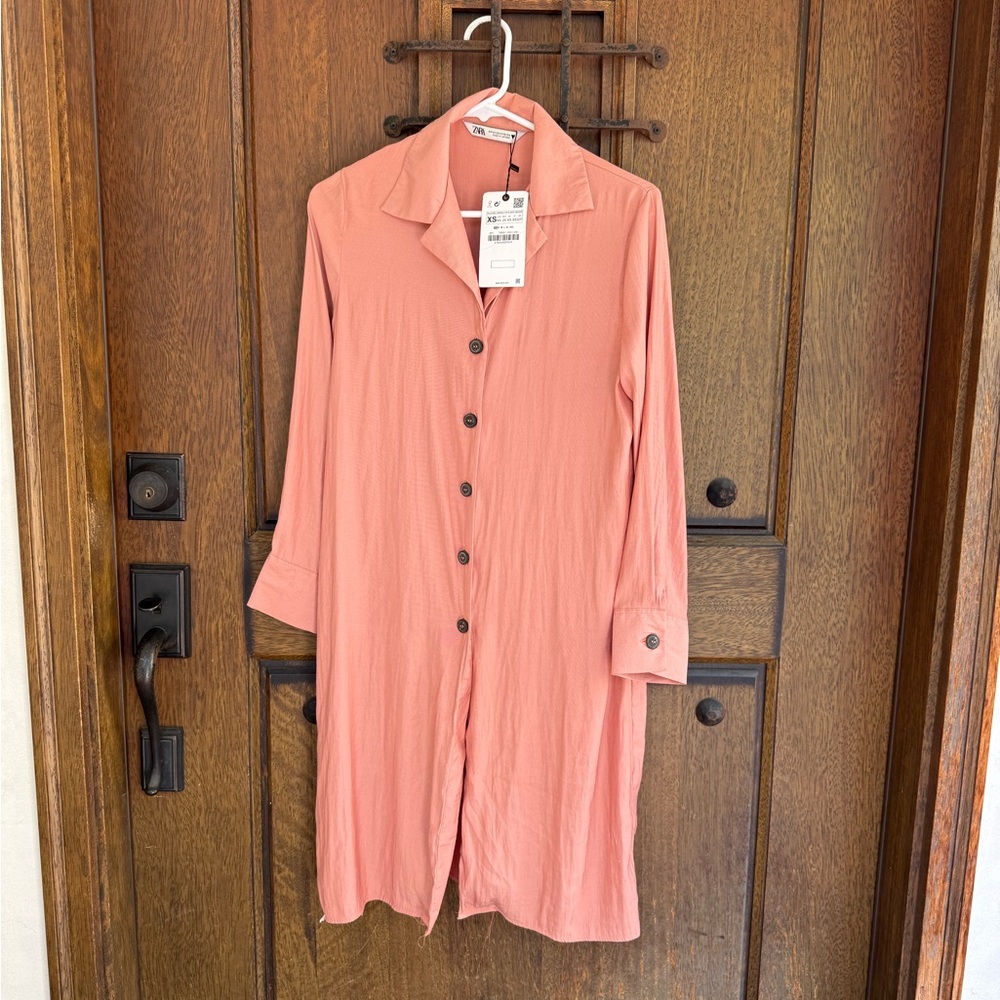 Zara Pink Button-Up Shirt Dress size XS